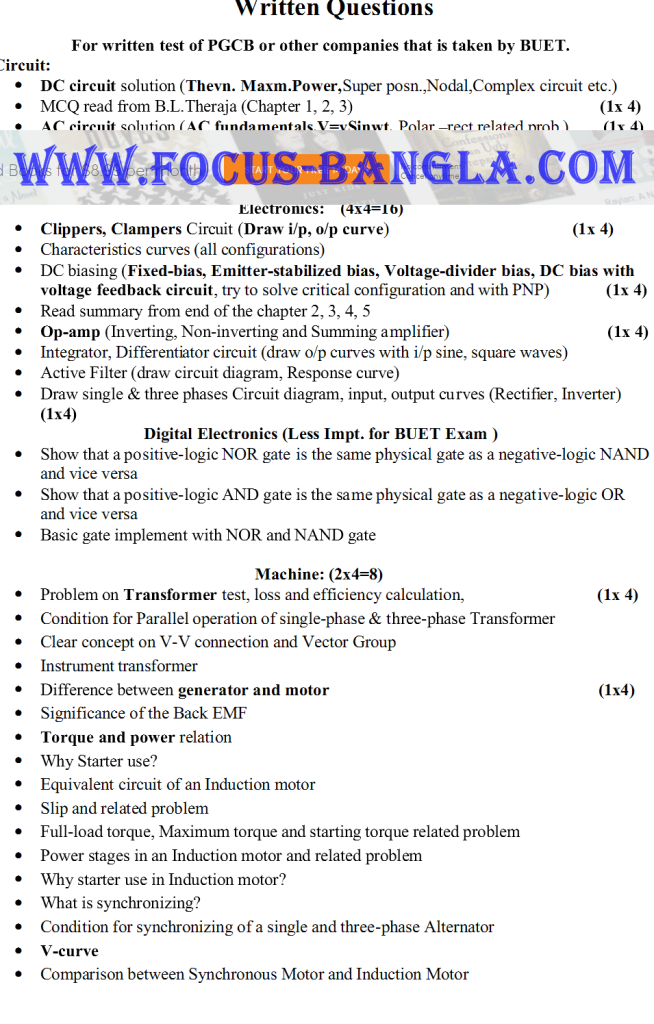 EGCB/PGCB/DPDC Full Question Pattern (Collected By Torikul Islam)